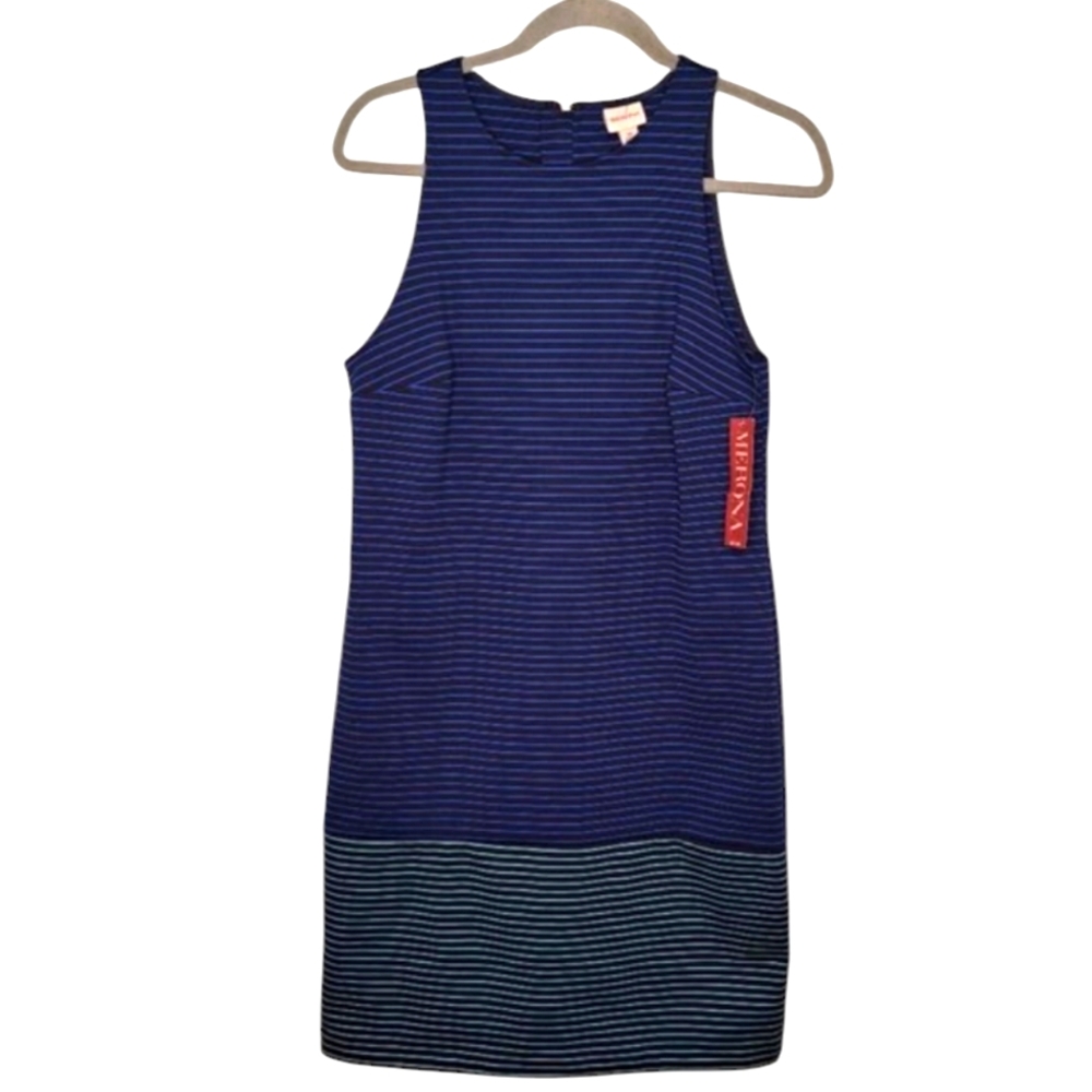 NEW Merona Blue black Striped Sleeveless Dress Size 10